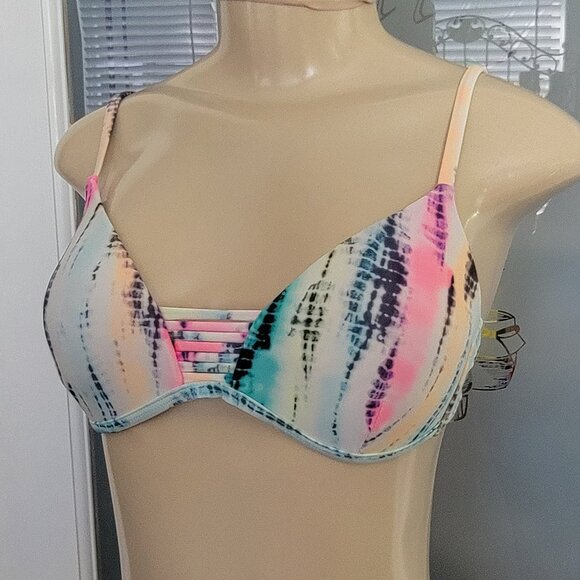 NoBo Abstract Tie Dye Multicolor Push Up Bikini Top - Picture 1 of 8